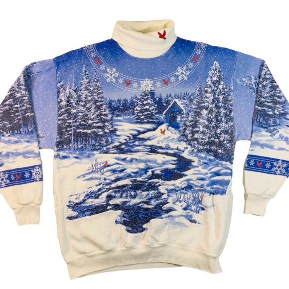 Other - Vintage 90s all over print sweatshirt w/ turtleneck winter snow scene Medium